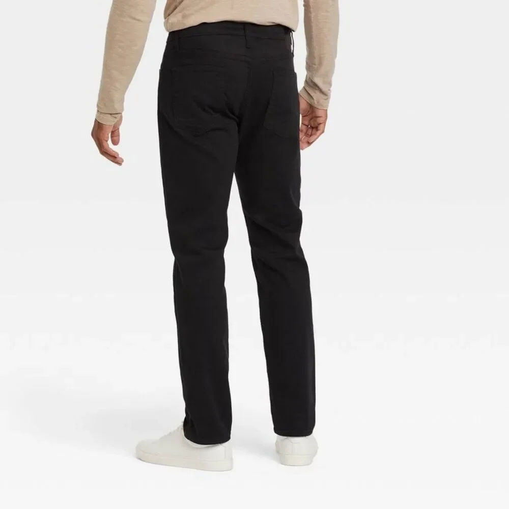 Men's Cotton Blend Mid-Rise Athletic Fit Twill Jeans (42x32) - Black